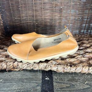 Kunsto Women's Tan Leather Slip-On Loafer Shoes Size 42